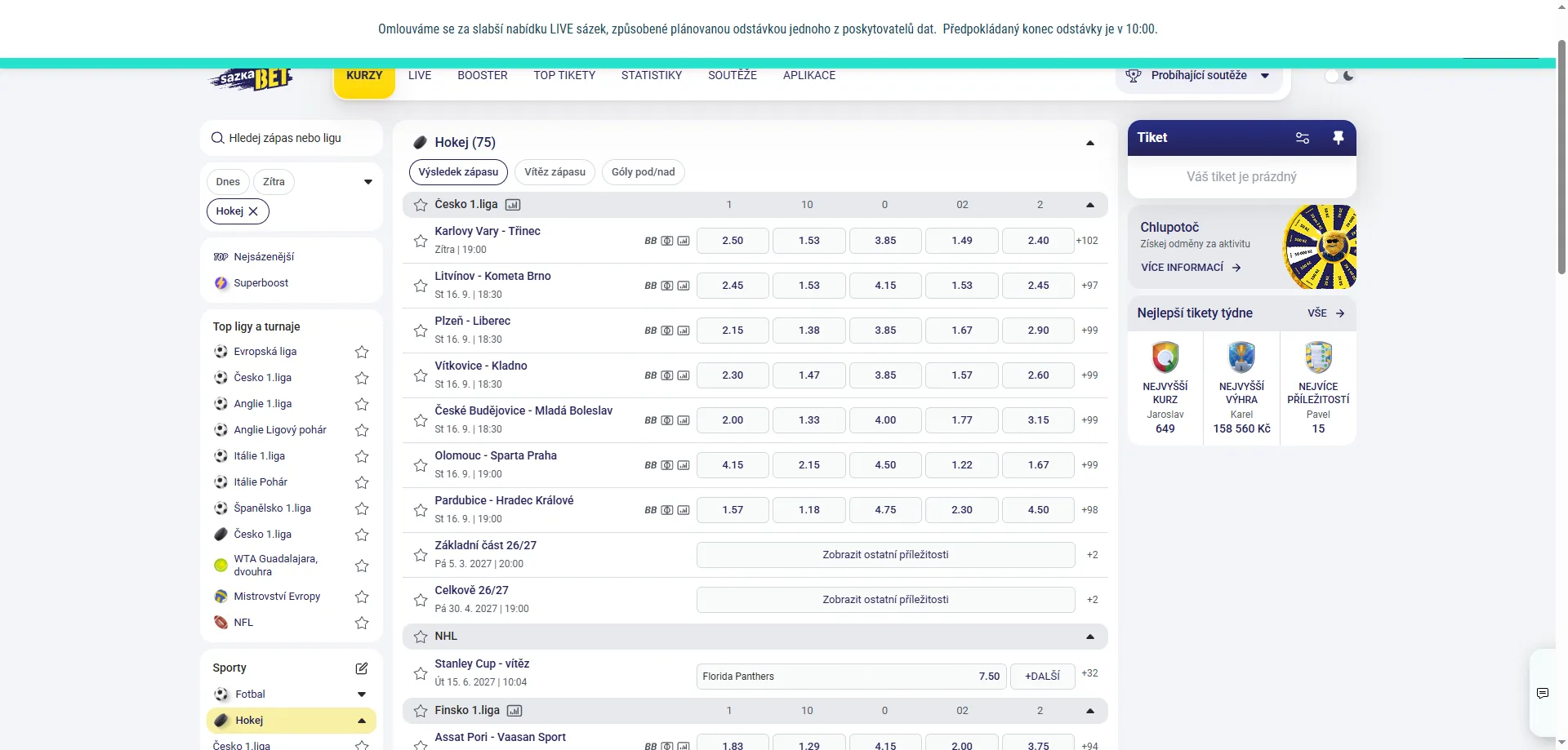 Sazka Casino sportovní sázení online – kurzové sázky a live bet